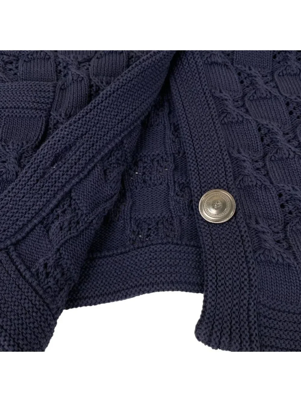 Chanel Cardigan M Navy Long Sleeve Cotton